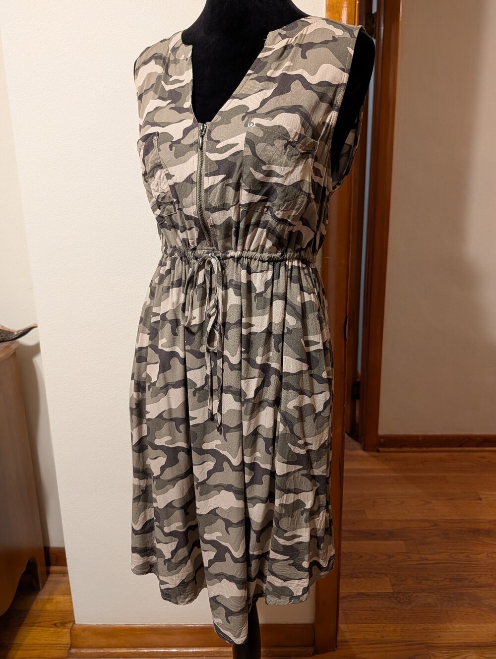 Torrid 00 Army Camo Zip Bust Tie Waist Midi Dress